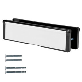 Keypak 10 inch (27cm) Door Letterbox - Fits 40-80mm Doors, Telescopic Sleeved Letter Box, Black/White