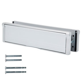 Keypak 10 inch (27cm) Door Letterbox - Fits 40-80mm Doors, Telescopic Sleeved Letter Box, Silver/Satin Anodised Aluminium