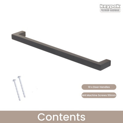 Keypak 10 Pack Metal Square T-Bar Handles 200mm Hole Centre Matte Black ...