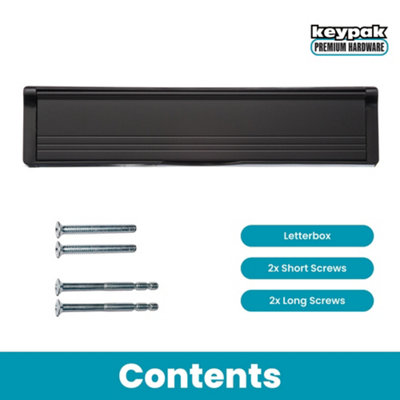 Keypak 12 inch (30.6cm) Door Letterbox - Fits 40-80mm Doors, Telescopic Sleeved Letter Box, Black