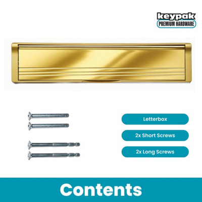 Keypak 12 inch (30.6cm) Door Letterbox - Fits 40-80mm Doors, Telescopic Sleeved Letter Box, Gold/Polished Gold