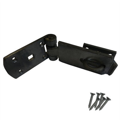 Keypak 125mm 6 Inch Heavy Duty Swivel Hasp and Staple Black Locking Bar Garden Field Gate, Shed Door Latch Security Padlock Farm