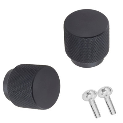 Keypak 30mm Knurled Round Cabinet Knobs Matte Black, Set of 2, Wardrobe Drawer Cupboard Furniture Handles