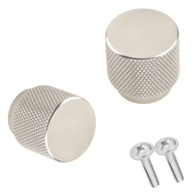 Keypak 30mm Knurled Round Cabinet Knobs Satin Nickel, Set of 2, Wardrobe Drawer Cupboard Furniture Handles