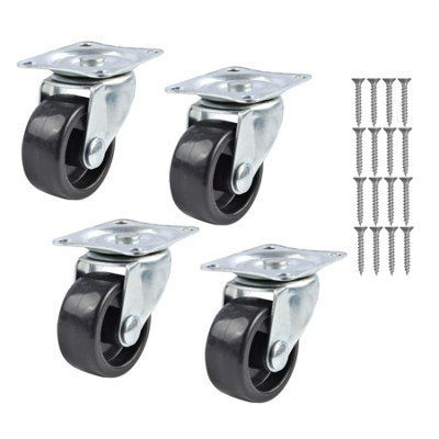 Keypak 30mm Swivel Castors - 4 Pk - Black Plastic -Plate Fixing-Rolls Smoothly on Carpet - For Lightweight Household Furniture
