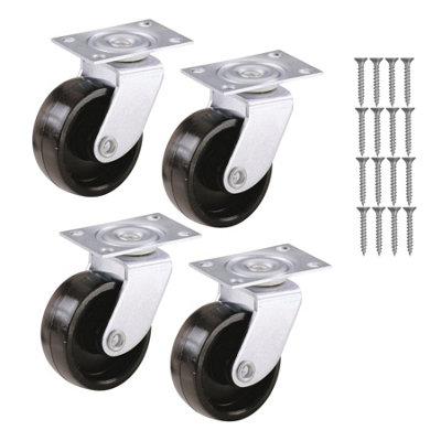 Keypak 32mm Swivel Castor Wheels - Fixing Plate -Black Plastic  4Pk - 23kg Load-Easy-Roll for Sofas, Chairs & Tables