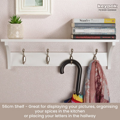 Flash Furniture Daly Wall Mounted Coat Rack - 24" Whitewashed Pine Shelf With Hooks & Wire Baskets For Entryway, Kitchen, Bath