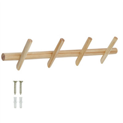 Keypak 4 Hook Floating Coat Rack 60cm Pine Wood - Wall Mounted Space Saving Hanger for Coats, Scarfs, Bags & Everyday Accessories