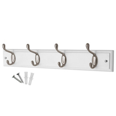 keypak 4-Hook Wall-Mounted Coat Rack, 45cm White Wooden Board