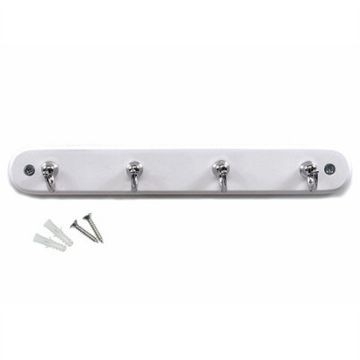keypak 4-Hook Wall-Mounted Key Tidy, Key Holder for Entryway Hallway Living Room, Chrome on White