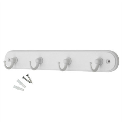 keypak 4-Hook Wall-Mounted Key Tidy, Key Holder for Entryway Hallway Living Room, White Hooks on White Board - Fixings Included