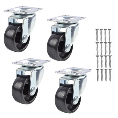 Keypak 40mm Swivel Castors - 4 Pack - Black Plastic Plate Fixing - For Lightweight Furniture - Rolls Smoothly on Carpeted Floors