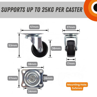 Keypak 40mm Swivel Castors - 4 Pack - Black Plastic Plate Fixing - For ...