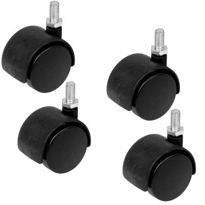 Keypak 40mm Twin Wheel Swivel Castors, Threaded Stem Fixing, Rolls on Carpet & Hard Floors - For Office Chair - 4 Pack