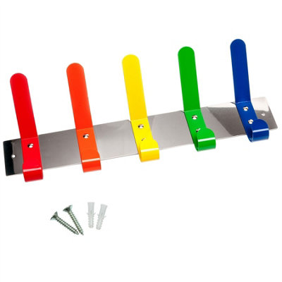 Keypak 5-Hook Wall-Mounted Kids Coat Rack 40cm Chrome Rail, Multi-Colour School Bag Hook Coat Rack Hook - Fixings Included
