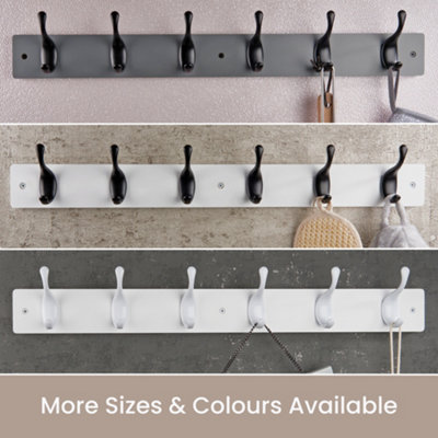 keypak 6 Matte Black Coat Hooks on Ash Effect Wooden Board - 68cm Modern Wall Mounted Coat Rack Clothes Hanger