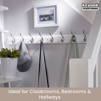 Keypak 8 Hook Wall Mounted Coat Rack Satin Nickel Double Hooks 84cm ...
