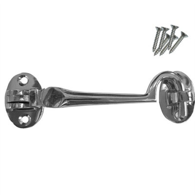 Keypak Chrome Cabin Hook (100mm 4 Inch) Hinge Hook & Eye Shed Gate Latch Window Latch, Includes Screws