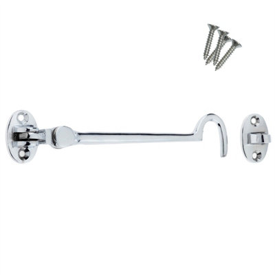 Keypak Chrome Cabin Hook (150mm 6 Inch) Hinge Hook & Eye Shed Gate Latch Window Latch, Includes Screws