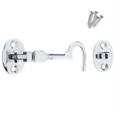 Keypak Chrome Cabin Hook (75mm 3 Inch)  Hinge Hook & Eye Shed Gate Latch Window Latch, Includes Screws