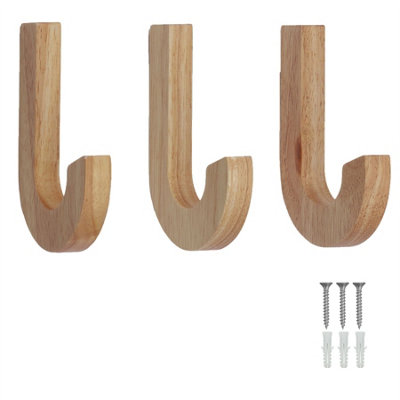 Keypak Coat Hooks Pine Decorative Wooden Hooks - Set of 3 Screw-In Wall Hangers - 125mm x 17mm - Nordic Coat & Towel Hook
