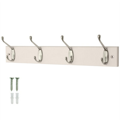 Keypak Coat Rack Wall Mounted Polished Chrome 4 Double Hooks - White Pine Rack 45cm Clothes Hanger for Hallway, Bedroom, Bathroom