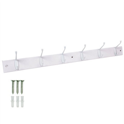 Keypak Coat Rack Wall Mounted White 6 Double Hooks - Rack 69cm Clothes Hanger for Hallway, Bedroom, Bathroom