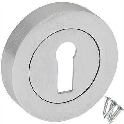 Keypak Decorative Satin Chrome Escutcheon 50mm Keyhole Cover Euro Cylinder Key Profile Lock, Door Hole Cover Plate Concealed