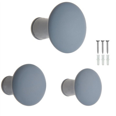 Keypak Decorative Wall Hooks Wall-Mounted Coat Hooks - Set of 3 Round Wooden Hangers - Screw-In -50mm - Modern