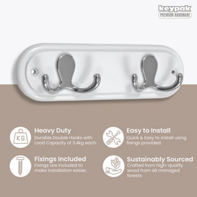 keypak Door & Wall Mounted Robe Coat Rack with 2 Double Hooks, Small ...