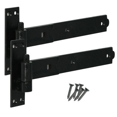 Keypak Heavy-Duty 400mm (16 Inch) Cranked Hook and Band Hinges for Wooden Garden Gate, Garage & Shed Doors, Black (1Pair)