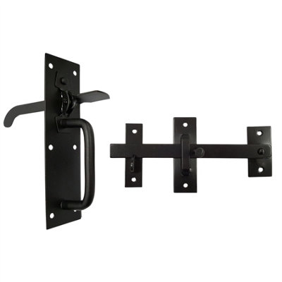 Keypak Heavy Duty Black Suffolk Gate ledge Door Latch 150mm (6 Inch) Wooden Garden Gate Brace Door with Fixings