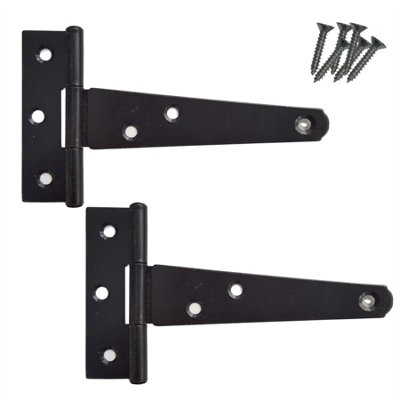 Keypak Heavy Duty Black Tee Hinges (100mm 4 Inch) Wooden Door Gate, Garage, Garden Wooden Gate Shed Door Pack of 2