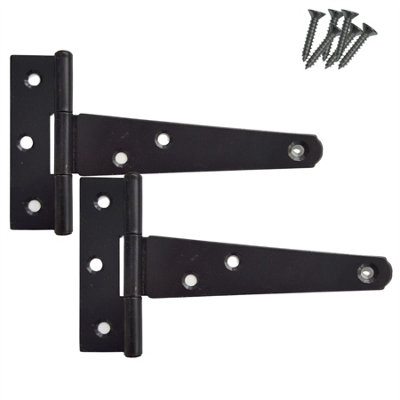 Keypak Heavy Duty Black Tee Hinges (150mm 6 Inch) Wooden Door Gate, Garage, Garden Wooden Gate Shed Door Pack of 2
