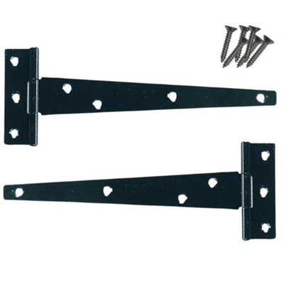 Keypak Heavy Duty Black Tee Hinges (300mm 12 Inch) Wooden Door Gate, Garage, Garden Wooden Gate Shed Door Pack of 2