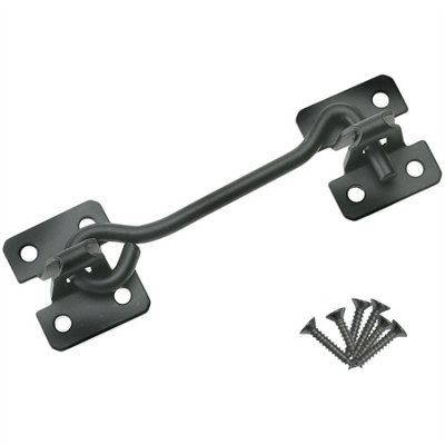 Keypak Heavy Duty Black Wire Cabin Door Hook 75mm (3 Inch) For Garden Shed Gate Window Lock Fixing Included