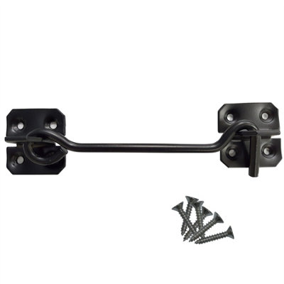 Keypak Heavy Duty Black Wire Cabin Door Hook Eye Latch (6 Inch 150mm) For Garden Shed Gate Window Lock Fixing Included
