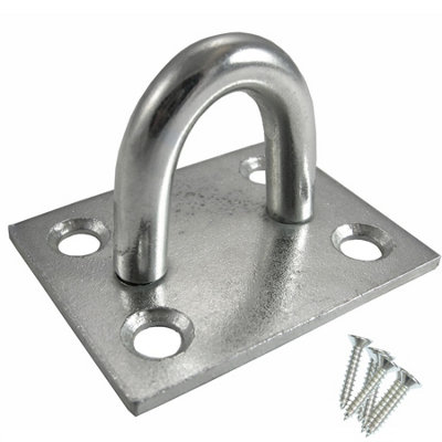 Keypak Heavy Duty Galvanised Zinc Staple on Chain Plate D (50mm 2 Inch) Shackle Plant Hanging  U Hook with Screws Included