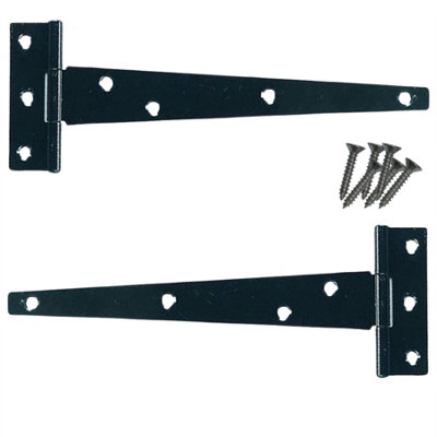Keypak Heavy-Duty Tee Hinges 350mm (14 inch) Wooden Gate, Garage & Shed Door, External & Internal Use, Black - Pack of 2