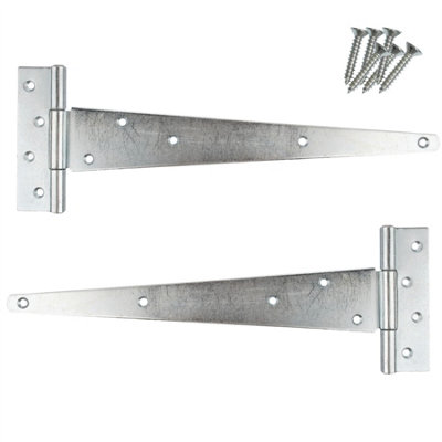 Keypak Heavy-Duty Tee Hinges 400mm (16 inch)  Wooden Garden Gate, Garage & Shed Doors, External & Internal Use, Zinc - Pack of 2