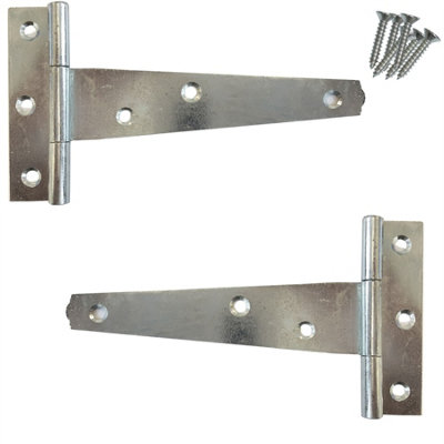 Keypak Heavy-Duty Zinc Tee Hinges 100mm 4" for Wooden Garden Gate, Garage & Shed Door - Pack of 2