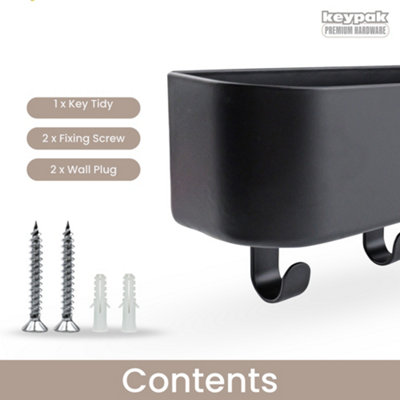Keypak Key Holder for Wall with Shelf - Black 4 Hook Key Rack