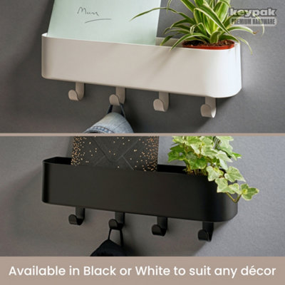 Keypak Key Holder for Wall with Shelf - Black 4 Hook Key Rack