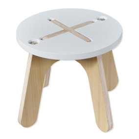 Keypak Kids X Button Stool, Small Wooden Chair For Toddlers, Children, Boys & Girls - White