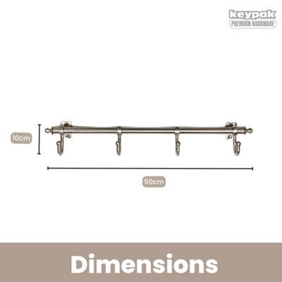 Keypak Metal Kitchen Rail Rack, 4 Satin Nickel Hooks, Wall-Mounted ...