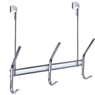 Keypak Over Door Hook Rack - 3 Chrome Double Hooks - 29cm Wide - No Drill Hanging Storage for Coats, Towels, Scarves or Bags