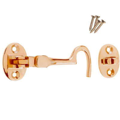 Keypak Polished Brass Cabin Door Hook (75mm 3 Inch) Hinge Hook & Eye Gate Window Latch, Includes Screws