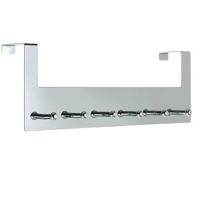 Keypak Polished Stainless Steel Over The Door 6 Hooks Hanger, Heavy-Duty Storage for Coats, Clothes, Towels, Bags, Robes