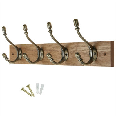 Keypak Rustic Wall-Mounted Coat 4 Hook 46cm Wooden Board for Entryways & Hallways