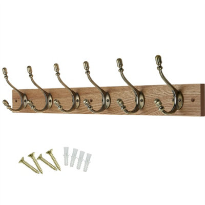 Keypak Rustic Wall-Mounted Coat 6 Hook Rail 69cm Coat Hooks on Wooden Board for Entryways & Bathrooms